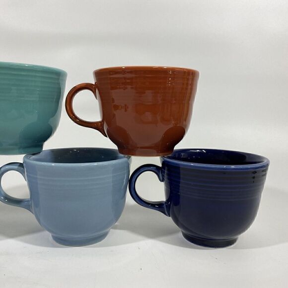 Vintage Homer Laughlin Fiestaware Teacup Mug Lot 8 Blue Teal Orange Lime Green - Picture 5 of 9